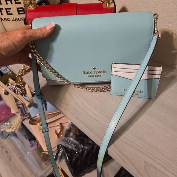 Kate Spade Blue And White Crossbody Bag With Matching Card Wallet. NWOT