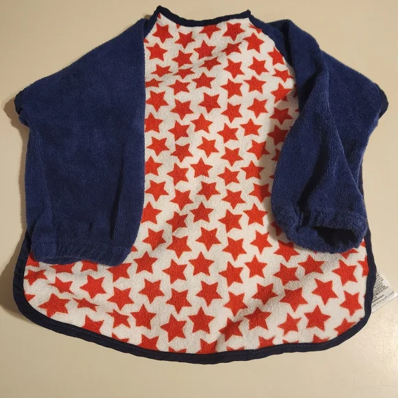 Red Star Patterned Baby Bib with Blue Sleeves
