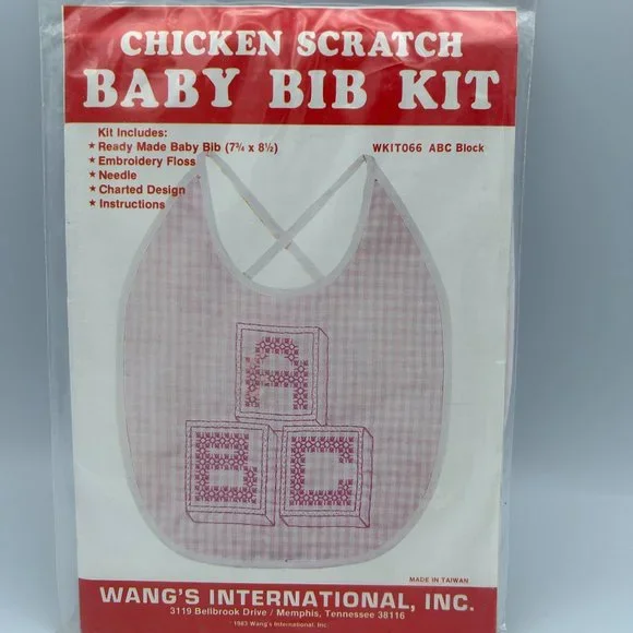 Chicken Scratch Baby Bib Kit WKIT066 Pink Learning ABC Blocks VTG 80s Taiwan