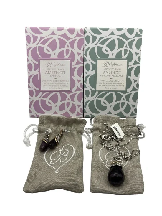 Brighton Neptune's Rings Amethyst necklace & matching earrings set NEW