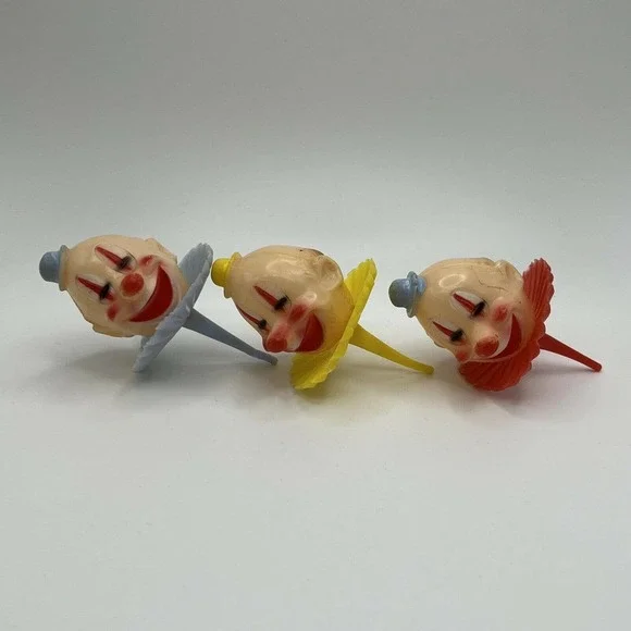 Clown Head Cake Toppers Circus Wilton set of 3 Cupcake Picks Vintage