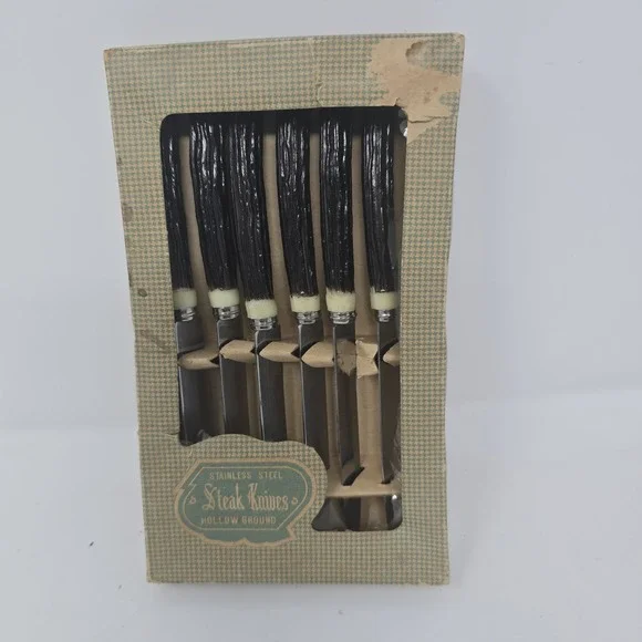 Vintage Set of 6 Hollow‎ Ground Stainless Steel Steak Knives From JAPAN