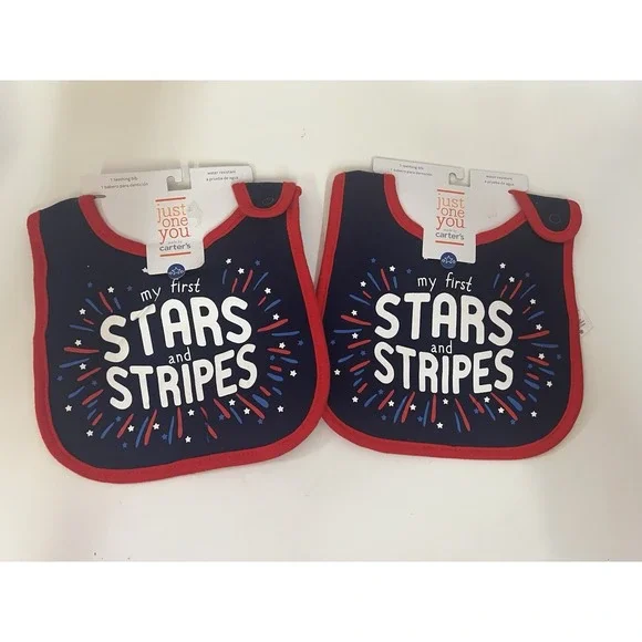 2 Pack Patriotic My First Stars & Stripes Bib New