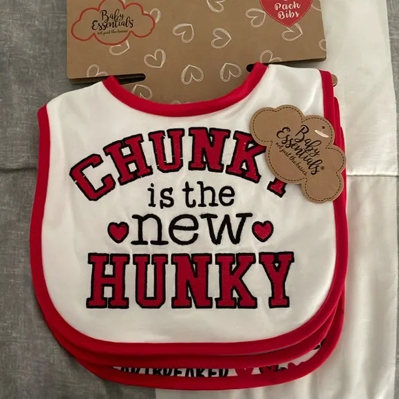 Baby Essentials set of THREE bibs Chunky is the new Hunky nwt