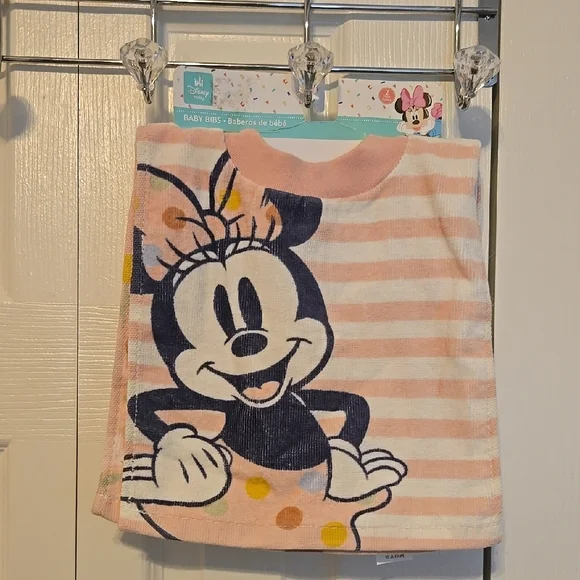 Disney Minnie Mouse Pink Striped Baby Bib