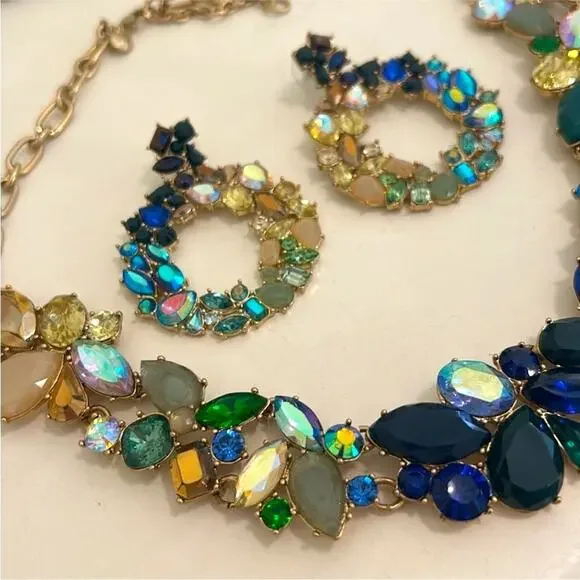 J.Crew matching ombre necklace earrings rhinestone set ombré