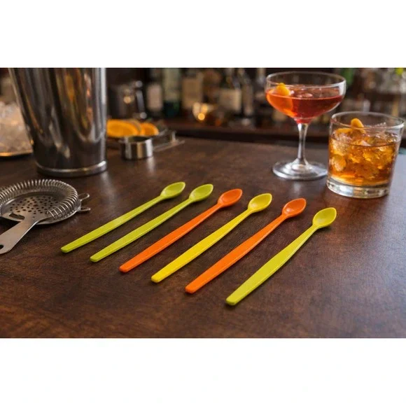 Vintage Neon Plastic Long Handle Spoons Set of 6 Iced Tea Parfait‎ MCM Retro 8