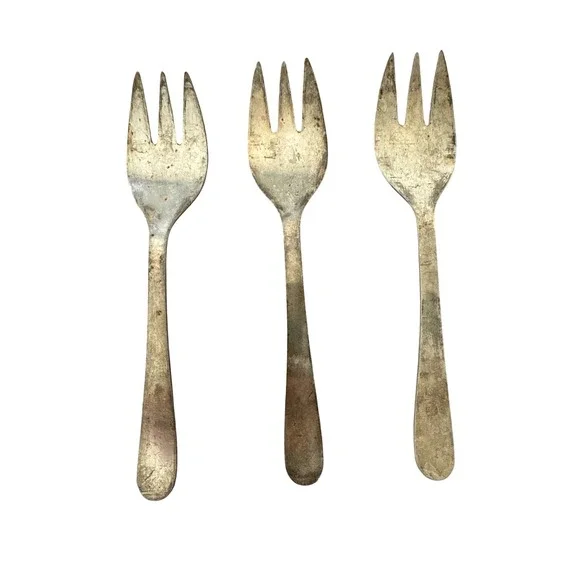 Italian Olive Fork‎ Silverplate Cocktail set of 3 Pickle Fork Italy Patina