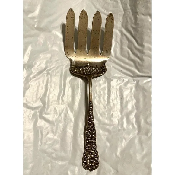 Dominick & Haff Sterling Silver Large Asparagus Serving Fork Rococo Pattern