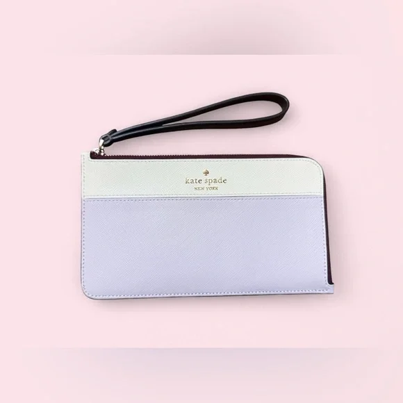 Kate Spade Colorblock Wristlet Wallet Cream Pastel Purple Burgundy Zip Clutch