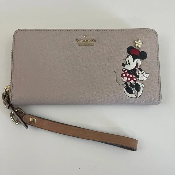 Kate Spade Disney Minnie Mouse Wristlet Wallet Lacey Continental Leather Zip