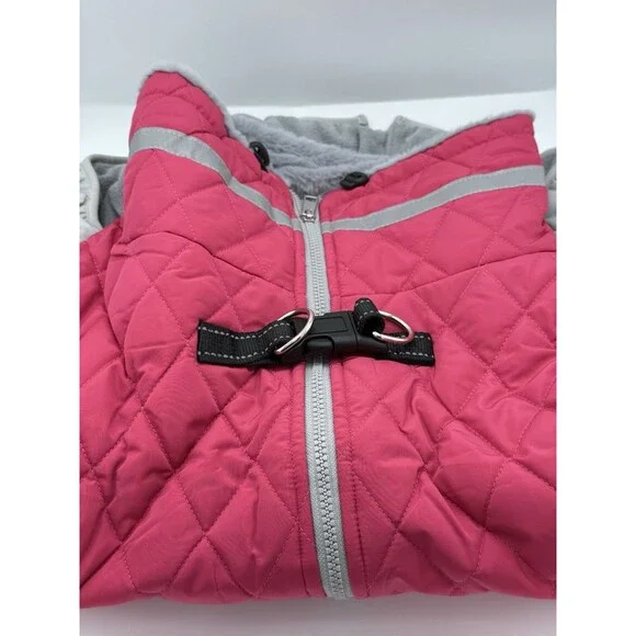 Quilted Windproof Dog Jacket Fleece Vest with a built-in harness Size 3X‎ Pink