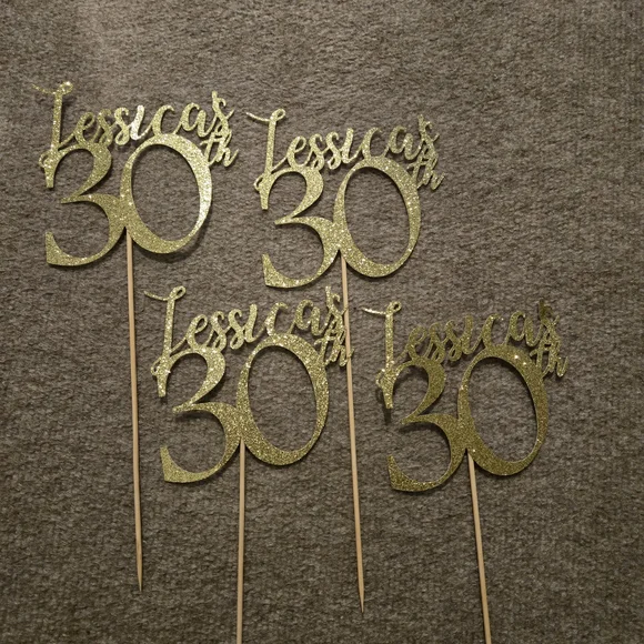 Gold Glitter Cake Toppers for 30th Birthday