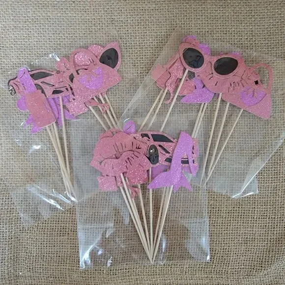 24 Piece Hot Pink Glitter Bridal Shower Picks