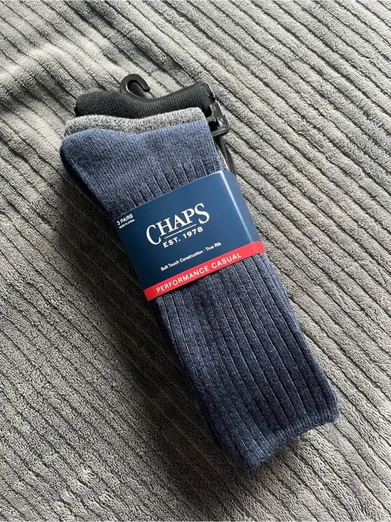 Chaps Blue - Black - Grey Performance Casual Ribbed Crew Socks | NWT