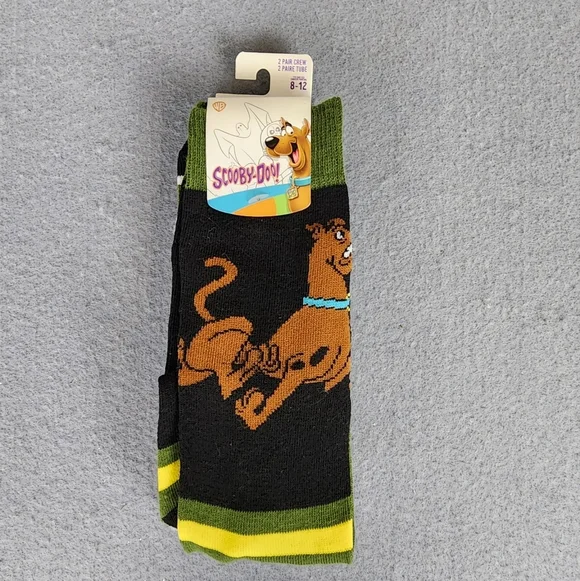NWT 2 Pair Scooby Doo Black And Green Crew Socks Mens 8-12 Unisex