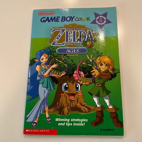 Book on Zelda game boy from 2001, some yellowing of pages and back cover crease.
