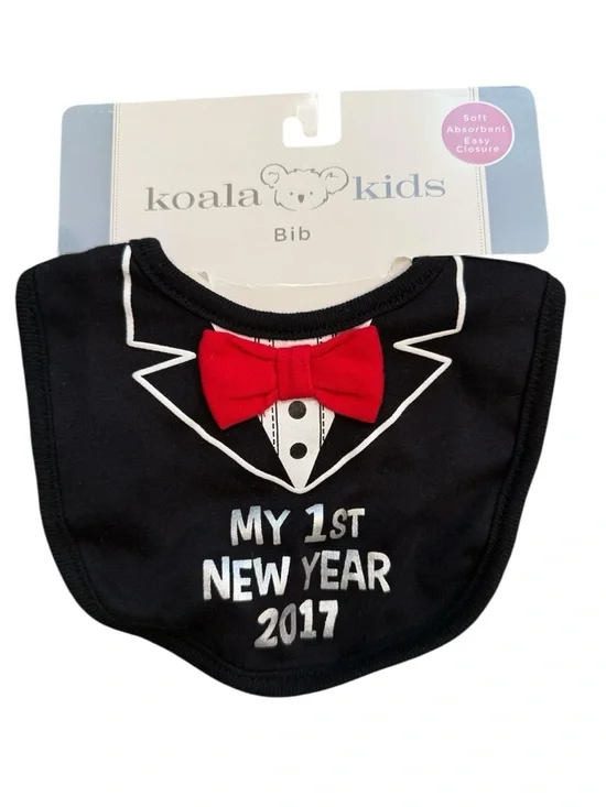 ☀️ Koala Kids | my 1st New Years 2017 Black Bib with Red Bow Tuxedo Design