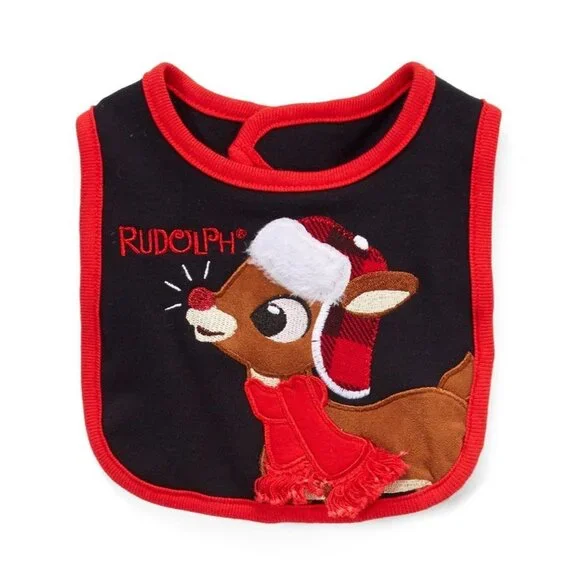 Rudolph the Red-Nosed Reindeer Black Bib - NEW