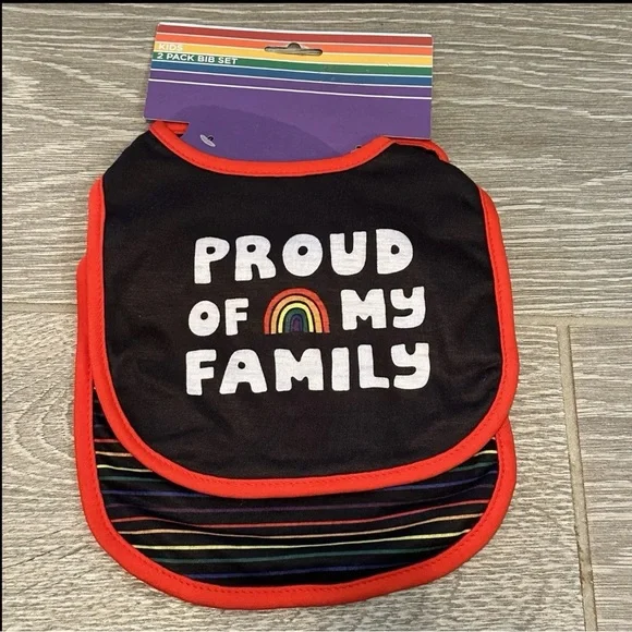 Bioworld Infant Baby Bibs 2 Pack Rainbow Stripes Proud Of My Family Black Red