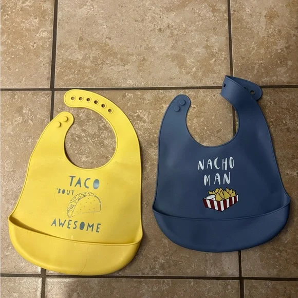 Kids Silicone Bib Set - Yellow and Blue