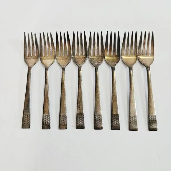 Vintage National Silver Co. Silverplate Cavalcade Pattern Salad Fork Set of 8
