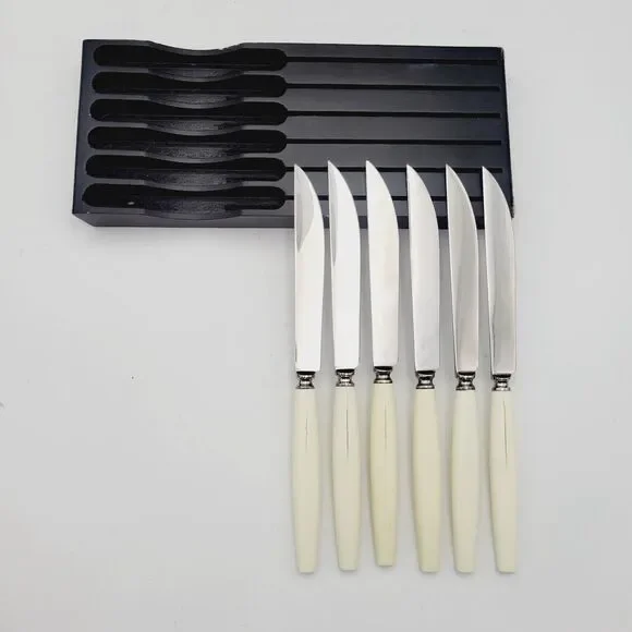 Set 6 Neiman Marcus SHEFFIELD Stainless Steak KNIVES Ivorine Handles England