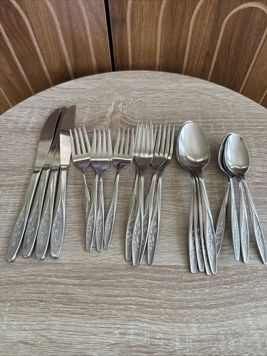Vintage Superior Stainless Radiant Rose Stainless Steel Floral Flatware Set