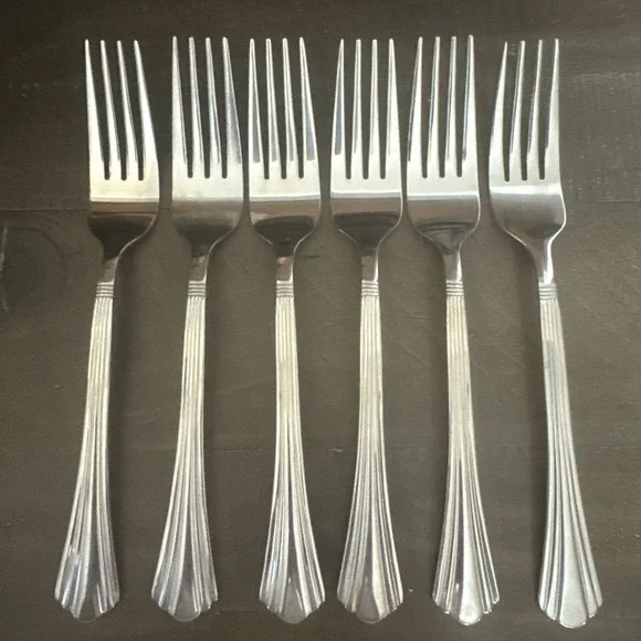 International Symmetry Stainless 6 Dinner Forks Replacement Silverware Flatware