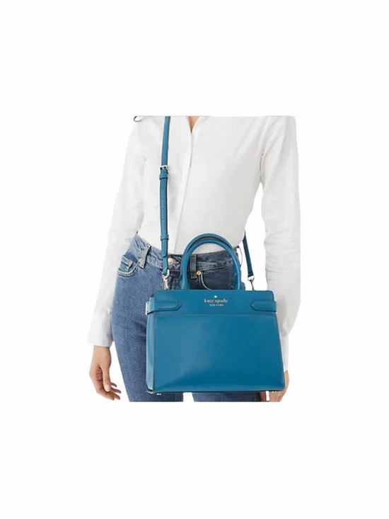 Kate Spade Staci Medium Satchel Dark Peacock Saffiano Leather Crossbody Bag