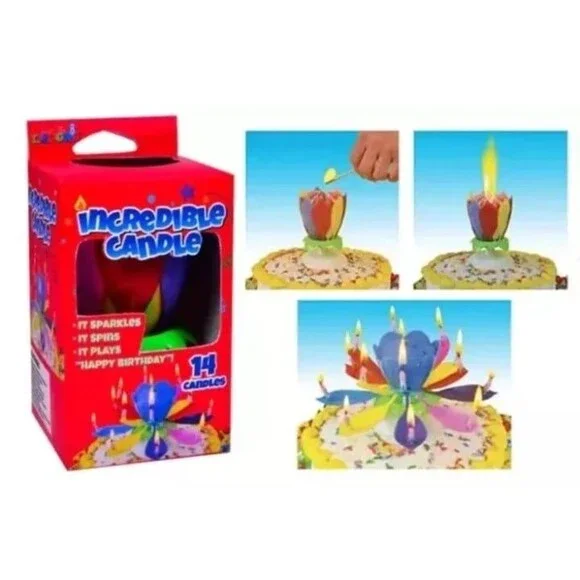 Incredible Candle, Plastic Spins Plays Happy Birthday 14 Candles NIP