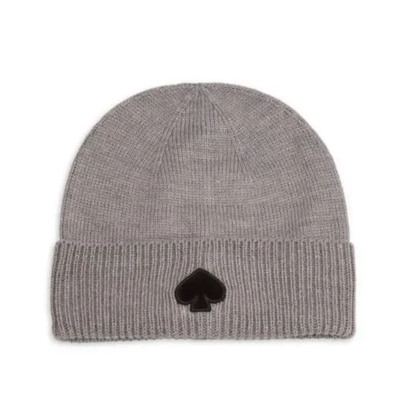 KATE SPADE NEW YORK Flocked Ribbed Spade Beanie in Gray