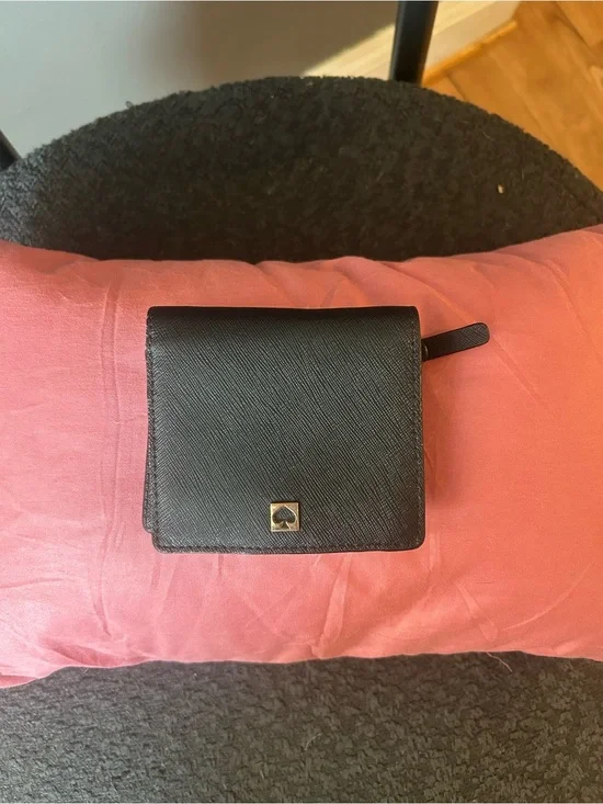 kate spade black leather compact wallet