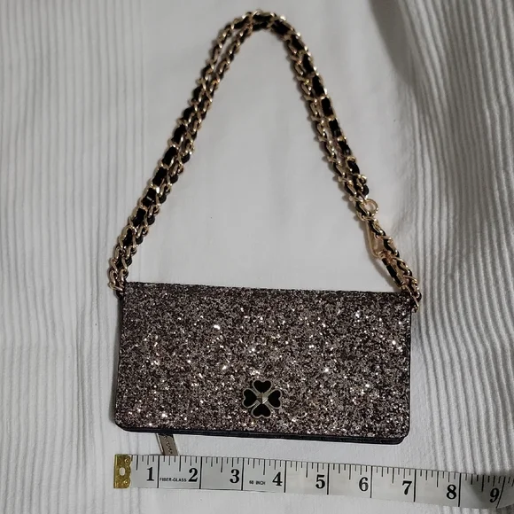 NWT Kate Spade NEWYORK legant Glitter Long Slim Wallete with Chain Strap‎