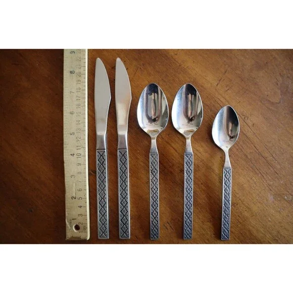 VOGUE Rogers International Silver Stainless Geometric Black Mixed Lot Knife Spoo