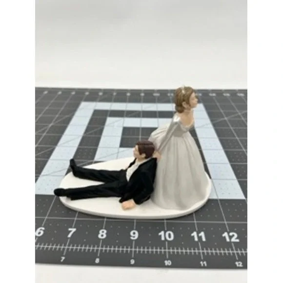 Funny Wedding Cake Topper Bride Dragging Groom Reluctant Groom Figurine Keepsake