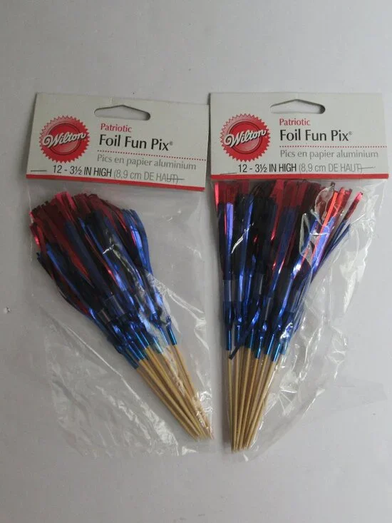 Wilton Patriotic Foil Fun Pix 2 Pkgs NEW 12 ct (24 total) Cake Topper Decoration