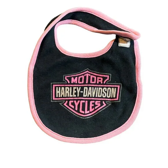 Harley Davidson Baby Feeding Bib Black Pink Glittery Silver One Size
