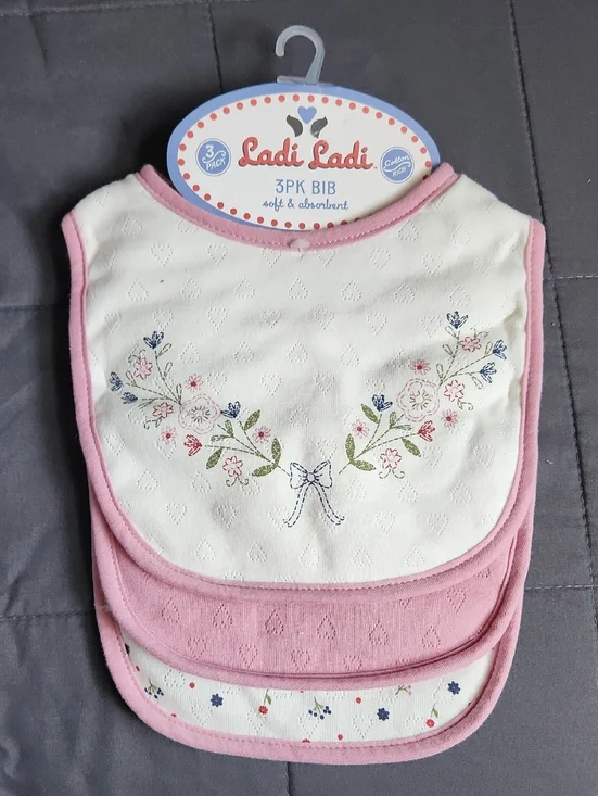 Pink & White Floral Baby Bibs - 3 Pack
