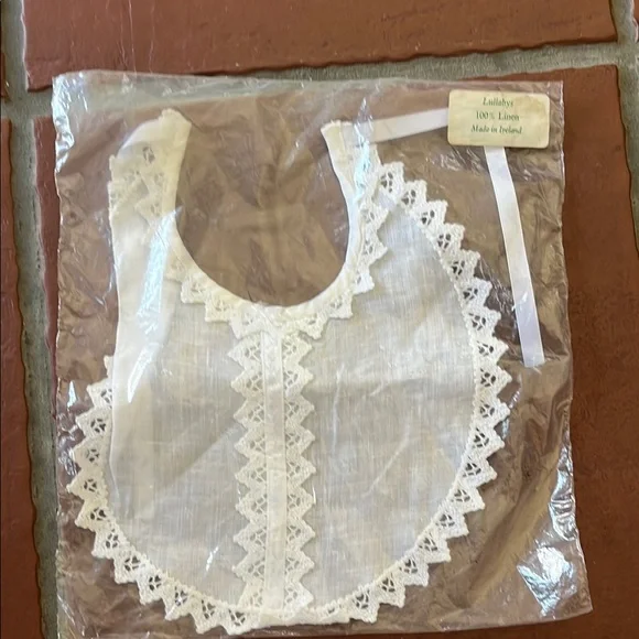 Authentic Irish Linen White Lace Baby Bib