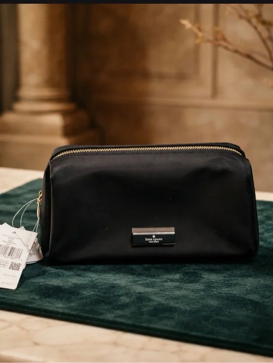 New with Tags - kate spade Black Nylon Cosmetic Case with Gold Hardware