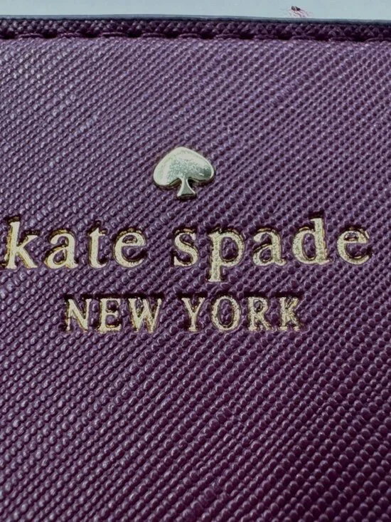 Kate Spade Wristlet Burgundy Leather Wrist Strap Zip Wallet Clutch Logo NWOT