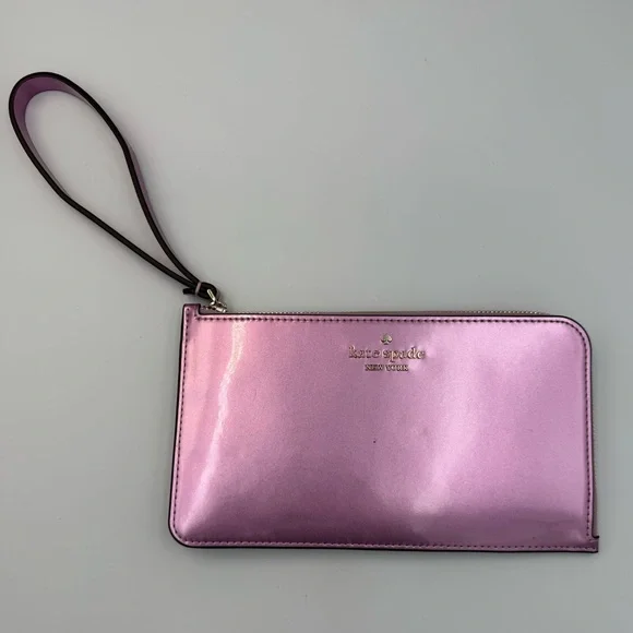 Share Kate Spade Pink Metallic Wristlet Clutch Wallet Zip‎ Pouch