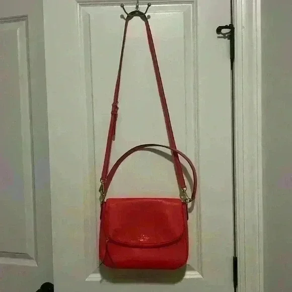 Kate Spade Bright Coral Pink Flap Crossbody like new condition pebbled leather