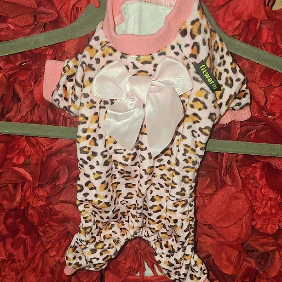 Fitwarm Pink Leopard Print Soft Velvet Pet Outfit Size XSmall