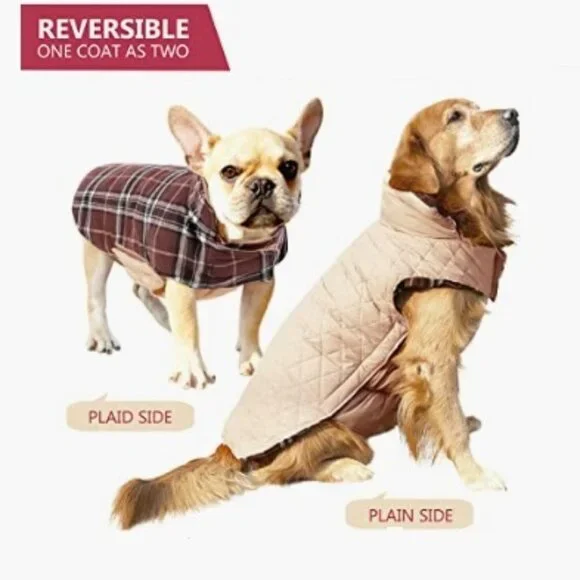 Warm Dog Coat, Reversible Jacket, Waterproof, Winter Coat, Brown British