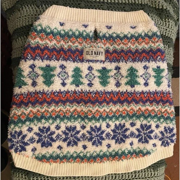 OLD NAVY Faire Aisle Christmas Winter Dog Sweater Red Blue White Green Size L