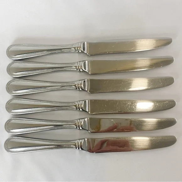 Roberts & Belk Lot of 6 Dinner Knives Continental Bead Discontinued Grp A