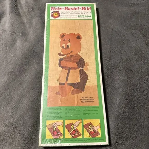 Vintage Germany 1974 Steeb Holz-Bastel-Bild Hobby Wood Inlay Craft Kit Bear