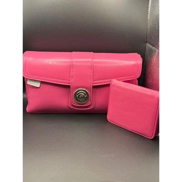 Bright Pink Clutch‎ Handbag with Matching Wallet Set